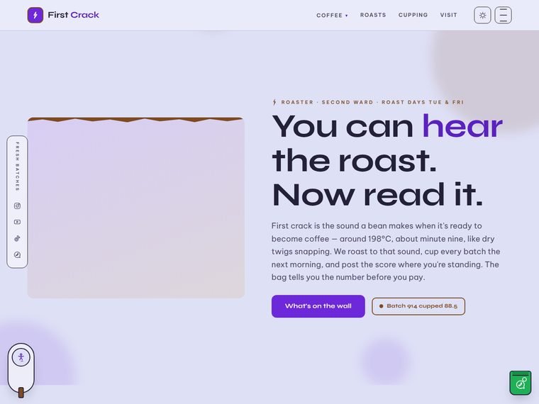 First Crack — Coffee roaster demo website by Spring Web Designer